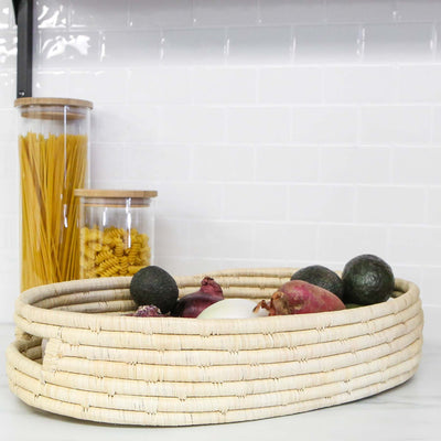 Natural Raffia Bread Basket With Handles