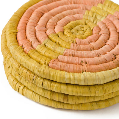 Peach & Mustard Raffia Coasters, Set of 4