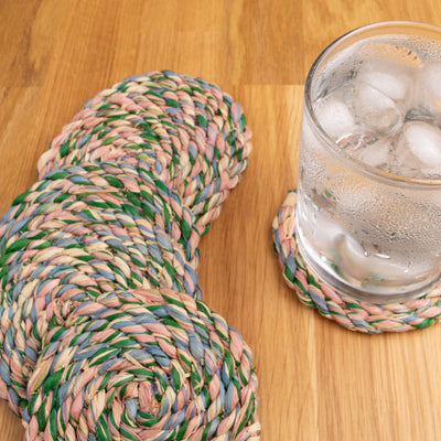 Rainbow Raffia Woven Coasters - 6 Pieces