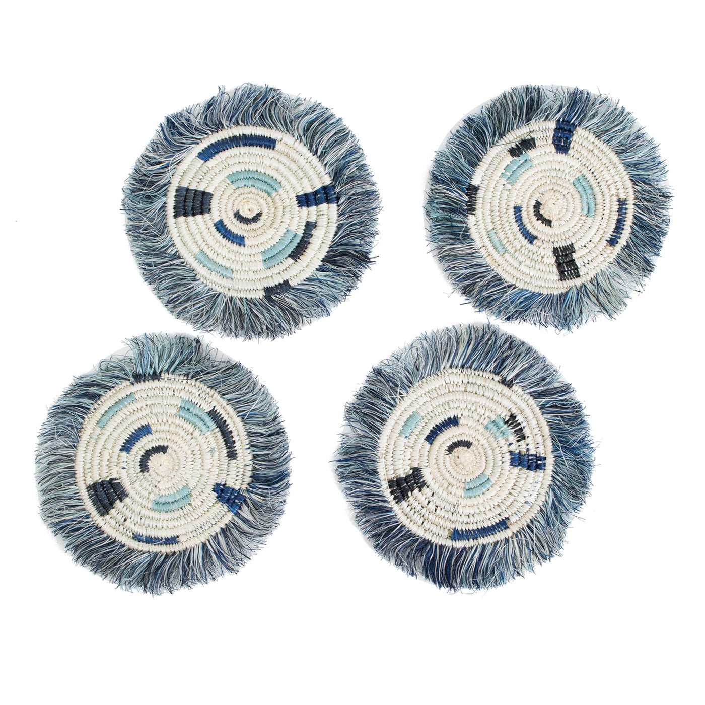 Silver Blue & Black Fringed Coasters, Set of 4