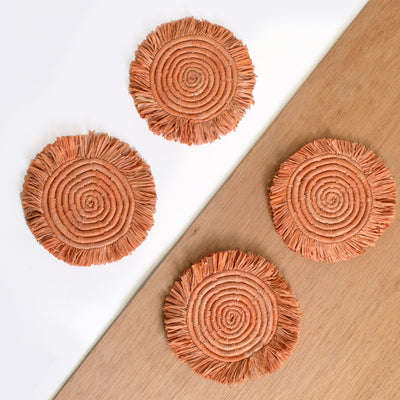 Petite Salon Fringed Coasters - Peach, Set of 4