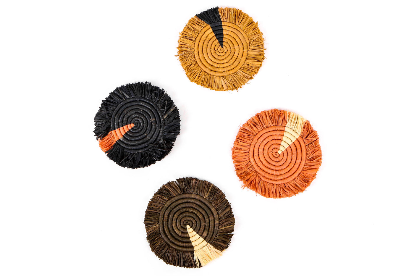 Earth Tones Fringed Raffia Coasters, Set of 4 - KAZI