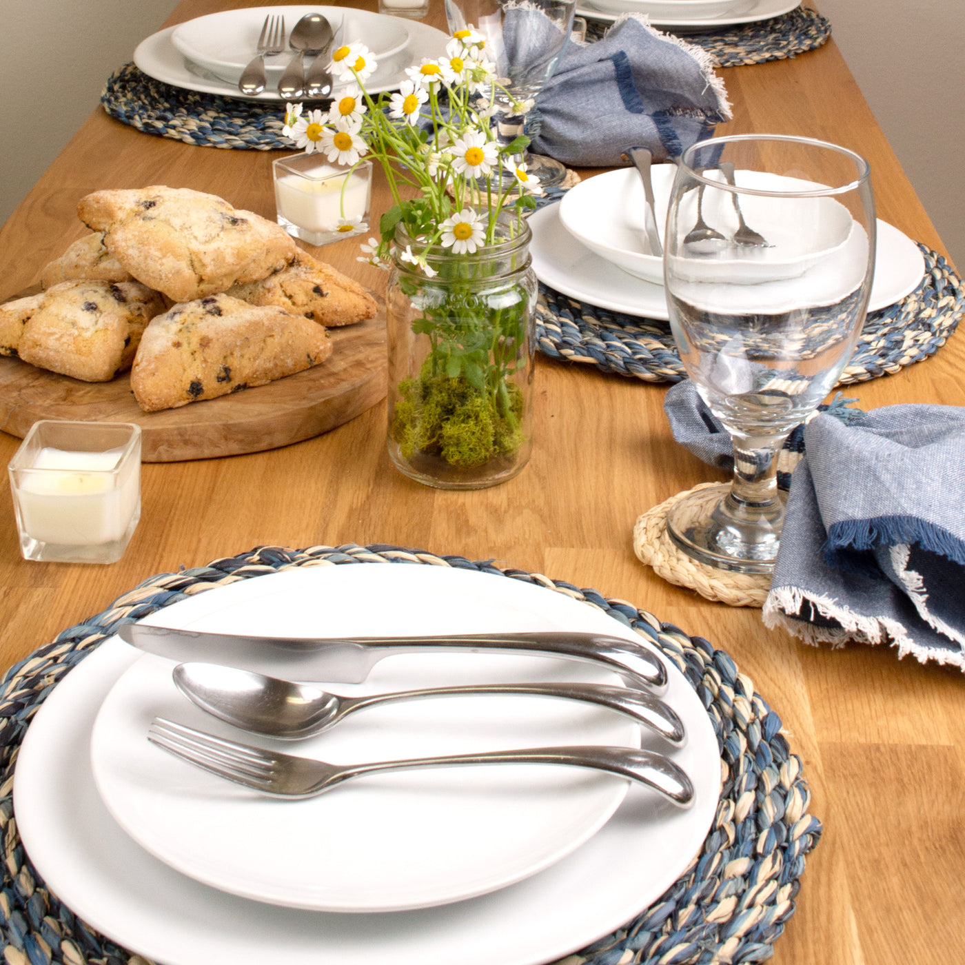 Blue Raffia Woven Placemats - 6 Pieces