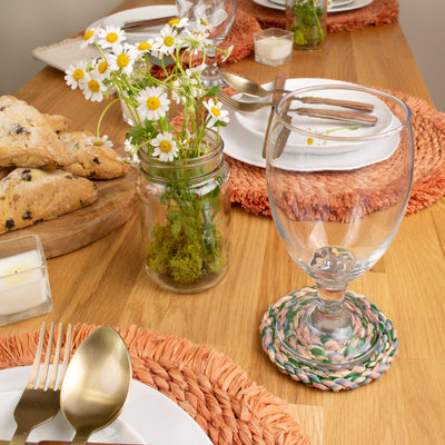 Peach Fringed Raffia Placemats - 6 Pieces
