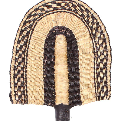 Small Black Checkered Fan with Leather Handle