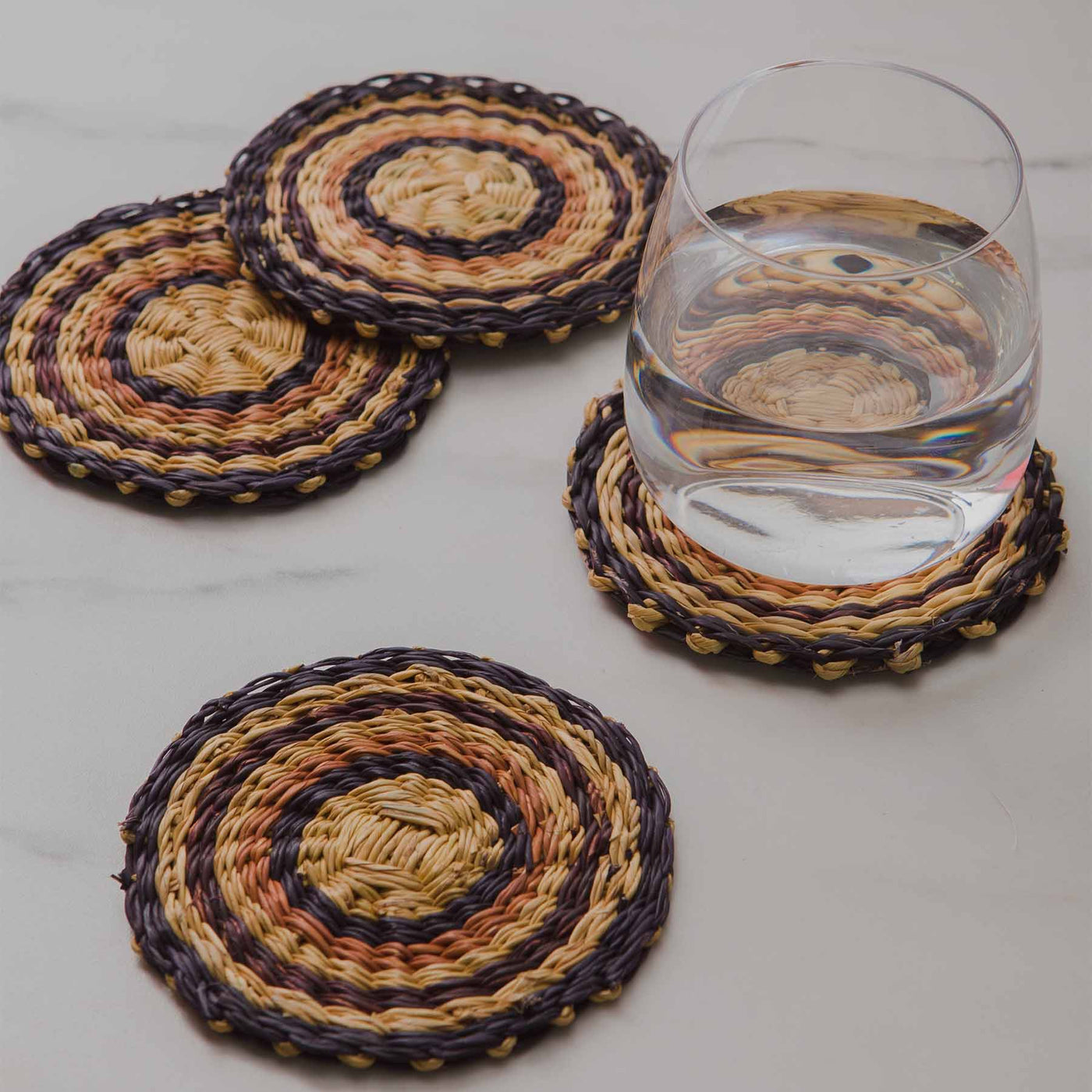 Brown Bullseye Grass Coasters, Set of 4