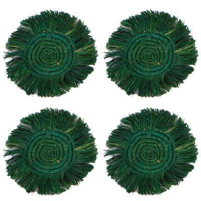 Evergreen Fringed Raffia Coasters, Set of 4