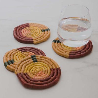 Multicolor Raffia Coasters, Set of 4