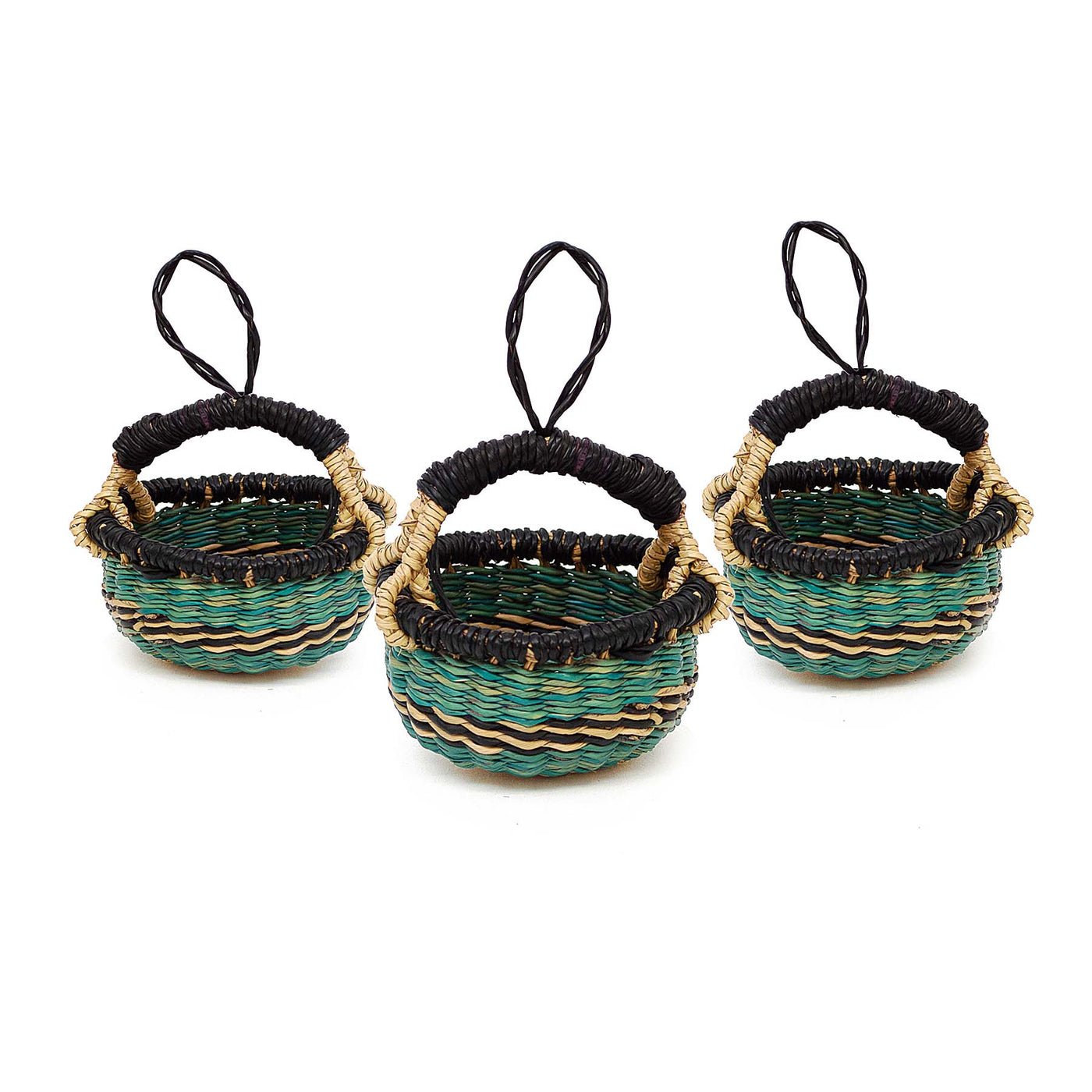 Petite Blue Bolga Basket Ornaments, Set of 3