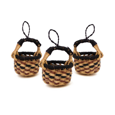 Petite Brown Bolga Basket Ornaments, Set of 3