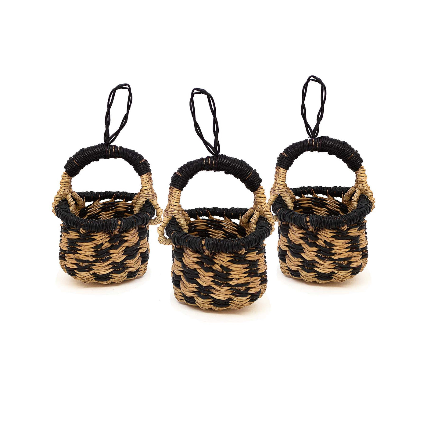 Petite Checkered Bolga Basket Ornaments, Set of 3