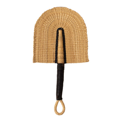 Small Natural and Black Trim Fan with Leather Handle