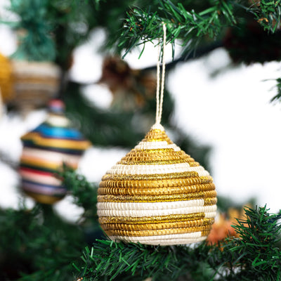 Striped Gold Bulb Ornament