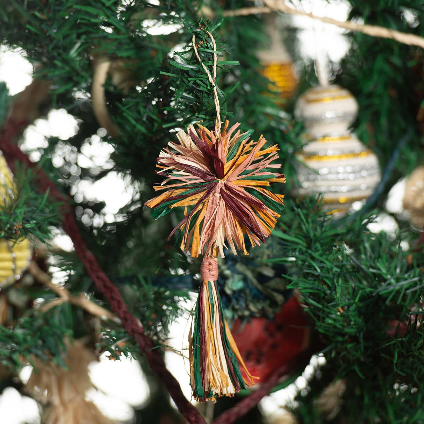 Multicolor Pom Pom & Tassel Ornament