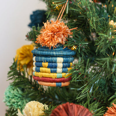 Set of 3 Assorted Lidded Pom Pom Gift Basket Ornaments