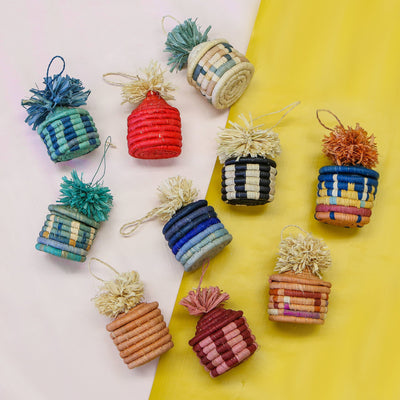 Set of 3 Assorted Lidded Pom Pom Gift Basket Ornaments