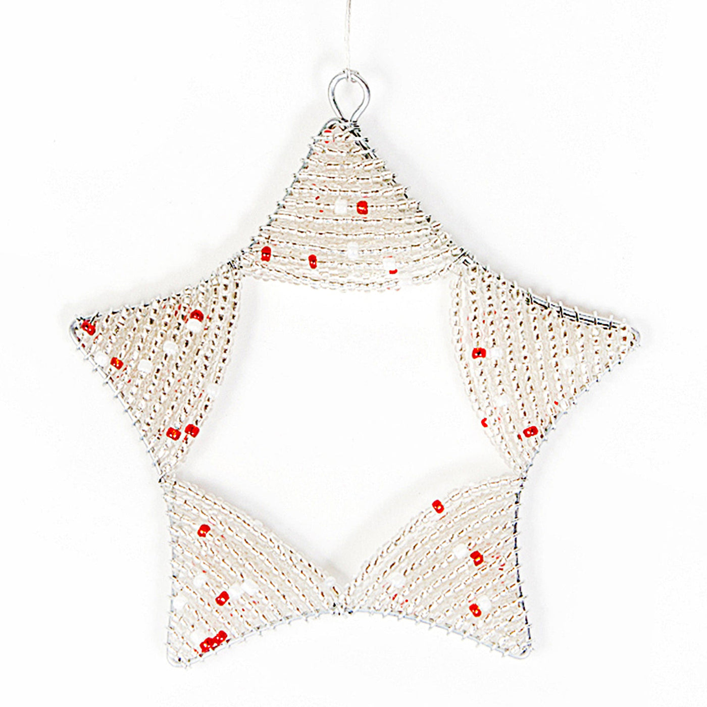 Silver + Red Beaded Star Ornament