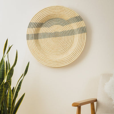 24" Gray Double Striped Woven Wall Art Plate