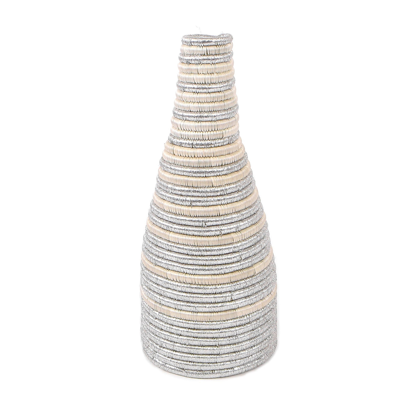 Metallic Silver Striped Tall Vase