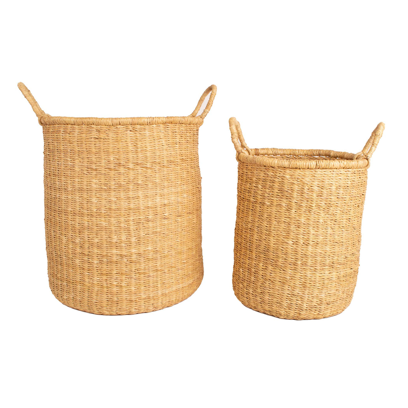 kazi neutral storage basket set 18" and 15" nesting handled elephant grass baskets