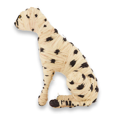 kazi seratonia figurine 7" leopard modern minimalist natural and black speckled raffia
